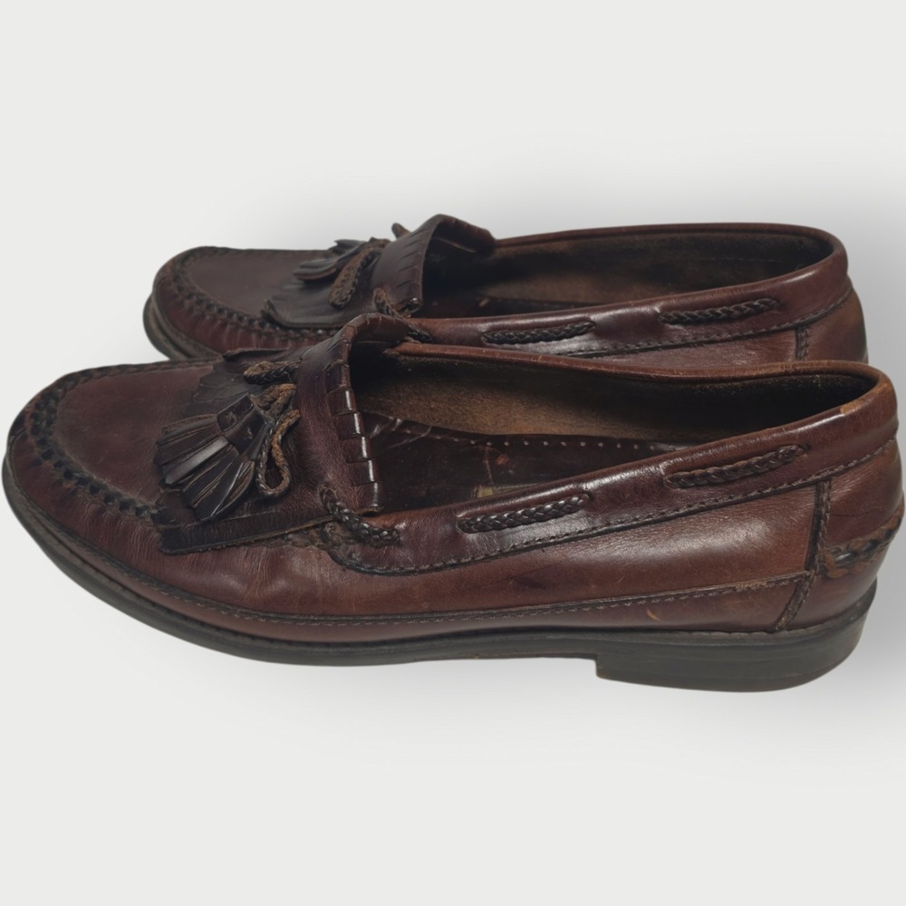 Johnston & Murphy Mens Brown Leather Kiltie Tassel Loafers Made Brazil 11 W